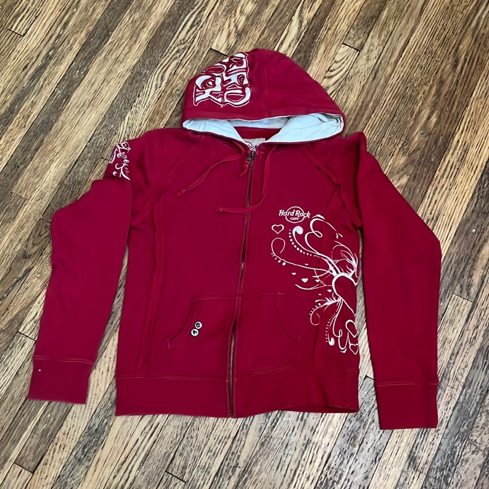 Vintage Hard Rock Cafe New Orleans Red FZ Hoodie in SZ M.